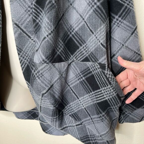 Gray Plaid Fleece Cocoon Jacket Pockets Cozy Oversized Soft Women Size XL Grey - Picture 5 of 9